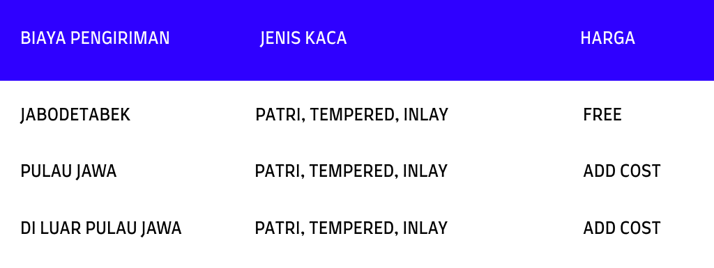Biaya pengiriman kaca patri, inlay, tempered custom